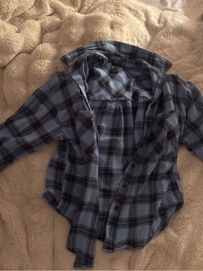 Blue Black Plaid Button-Up Shirt